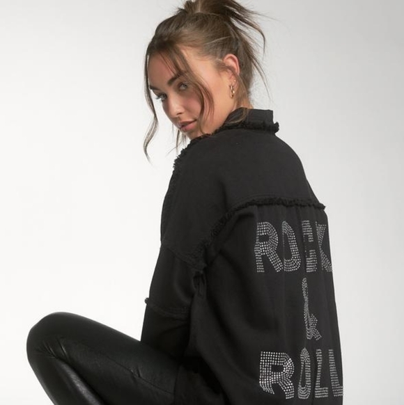 Elan Black Jacket with Rock & Roll Design. NWOT Size Small ( Runs very large) - Picture 5 of 14